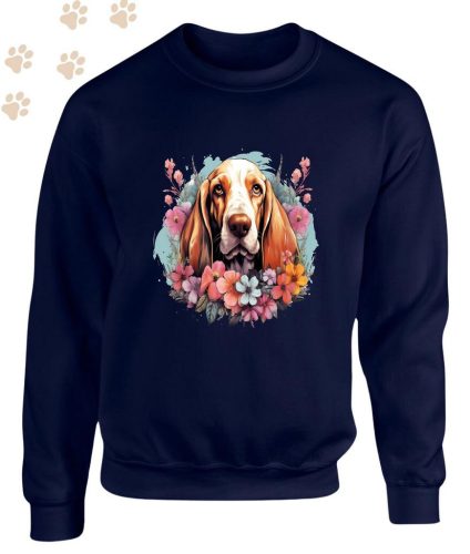 Basset Hound (06) mintás kereknyakú pulóver - Több színben