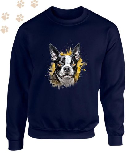 Boston Terrier (06) mintás kereknyakú pulóver - Több színben