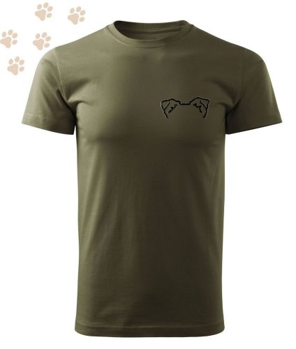 Hímzett Border Collie fül körvonal mintás Férfi-unisex póló - Khaki