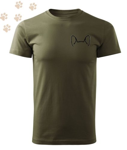 Hímzett Boston Terrier fül körvonal mintás Férfi-unisex póló - Khaki