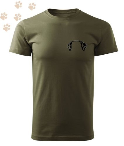 Hímzett Dalmata fül körvonal mintás Férfi-unisex póló - Khaki