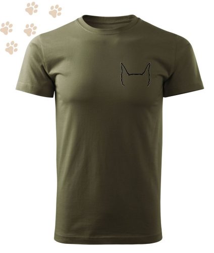 Hímzett Dobermann fül körvonal mintás Férfi-unisex póló - Khaki