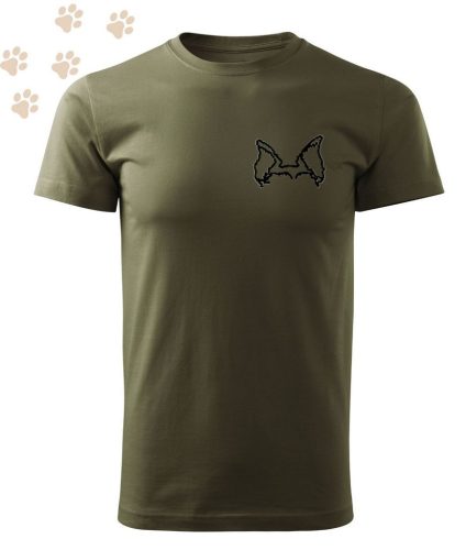 Hímzett Schnauzer  fül körvonal mintás Férfi-unisex póló - Khaki