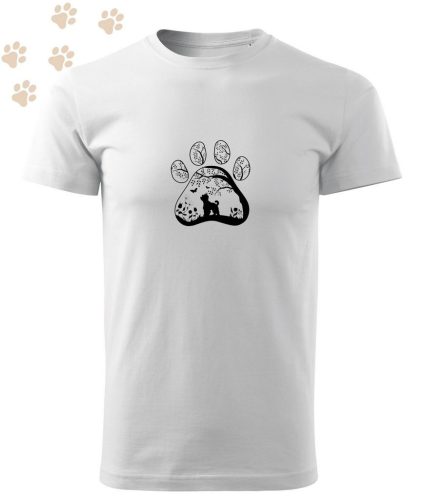 Hímzett Yorkshire Terrier mancsban mintás Férfi-unisex póló - Fehér