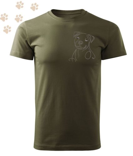 Hímzett Amerikai Staffordshire Terrier vonalrajz mintás Férfi-unisex póló - Khaki