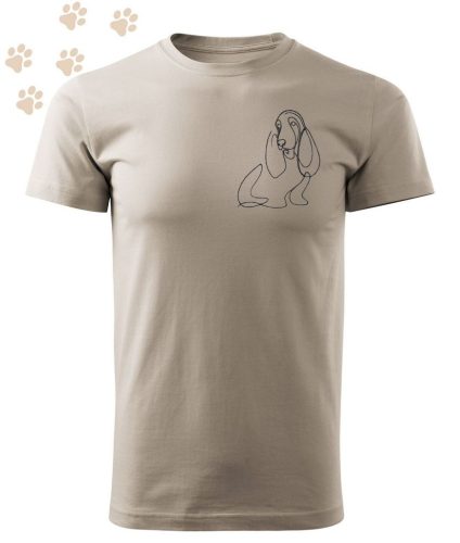 Hímzett Basset Hound vonalrajz mintás Férfi-unisex póló - Drappos Szürke