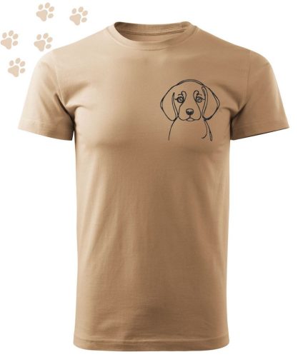 Hímzett Beagle vonalrajz mintás Férfi-unisex póló - Homok