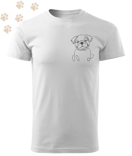 Hímzett Bulldog vonalrajz mintás Férfi-unisex póló - Fehér