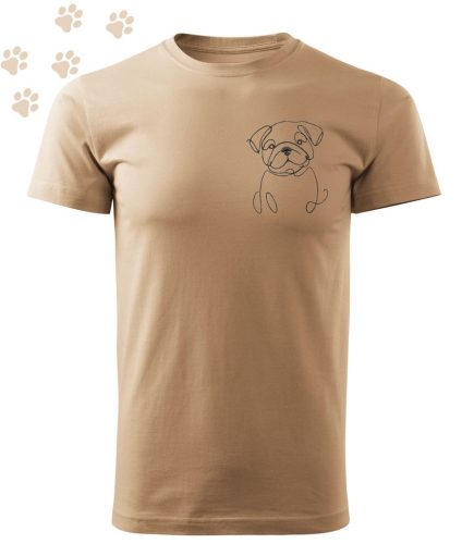 Hímzett Bulldog vonalrajz mintás Férfi-unisex póló - Homok