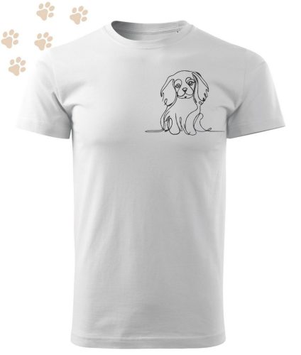 Hímzett Cavalier King Charles Spániel vonalrajz mintás Férfi-unisex póló - Fehér