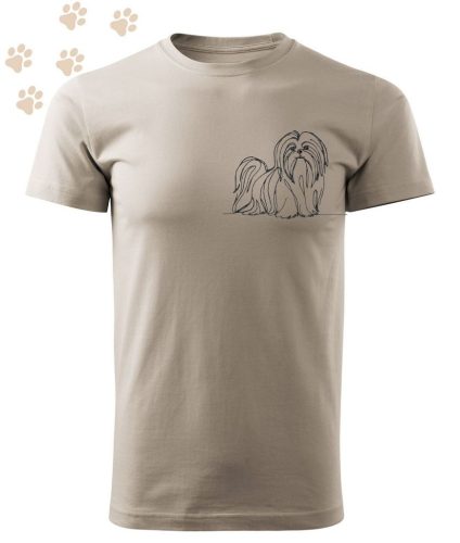 Hímzett Shih Tzu vonalrajz mintás Férfi-unisex póló - Drappos Szürke