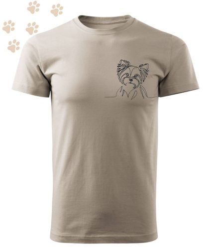 Hímzett Yorkshire Terrier vonalrajz mintás Férfi-unisex póló - Drappos Szürke