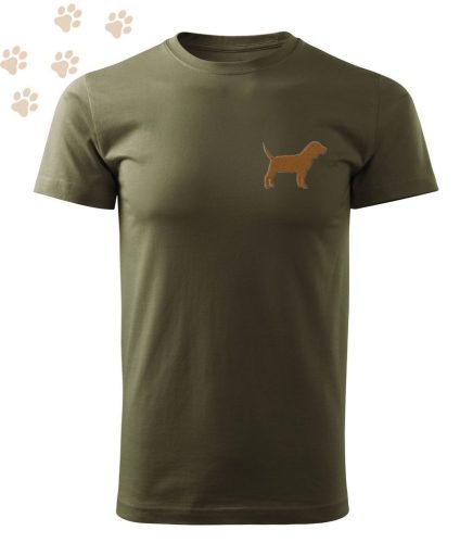 Hímzett Beagle sziluett mintás Férfi-unisex póló - Khaki