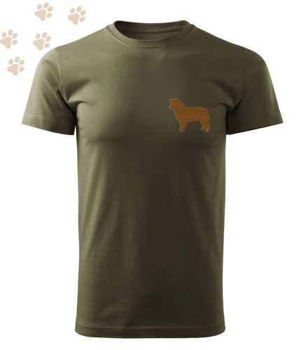 Hímzett Bordercollie sziluett mintás Férfi-unisex póló - Khaki