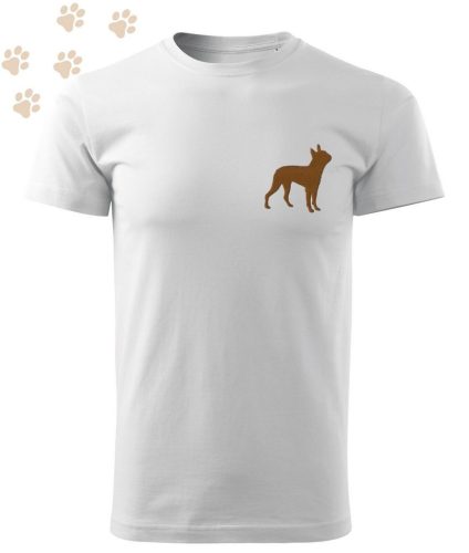 Hímzett Boston Terrier sziluett mintás Férfi-unisex póló - Fehér