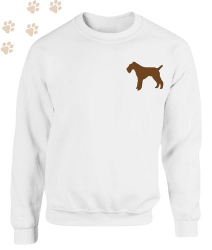 Hímzett Foxterrier sziluett mintás kereknyakú pulóver - Fehér
