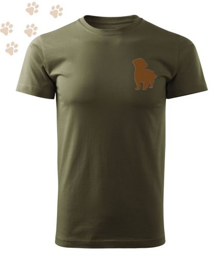 Hímzett Shih Tzu sziluett mintás Férfi-unisex póló - Khaki