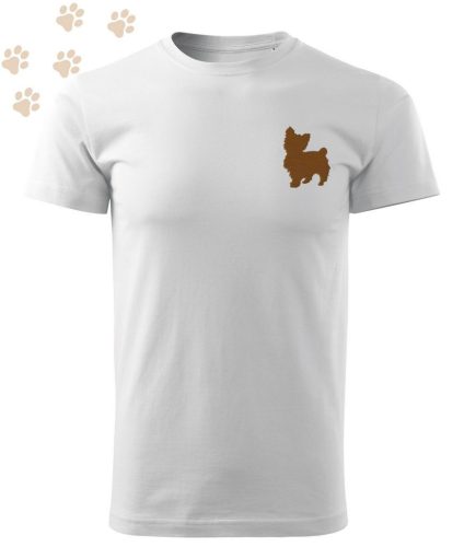 Hímzett Yorkshire Terrier sziluett mintás Férfi-unisex póló - Fehér